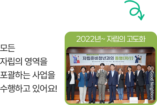 2022년~ 자립의 고도화, 모든 자립의 영역을 포괄하는 사업을 수행하고 있어요!